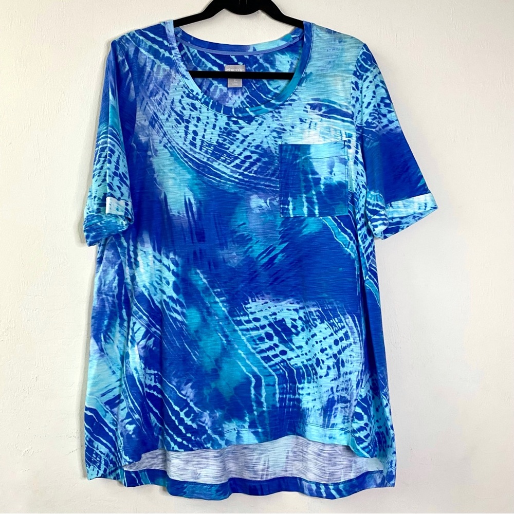 LAST CHANCE SALE!Chico’s Blue Tie Dye Cotton Slub Easy Tee, size Large